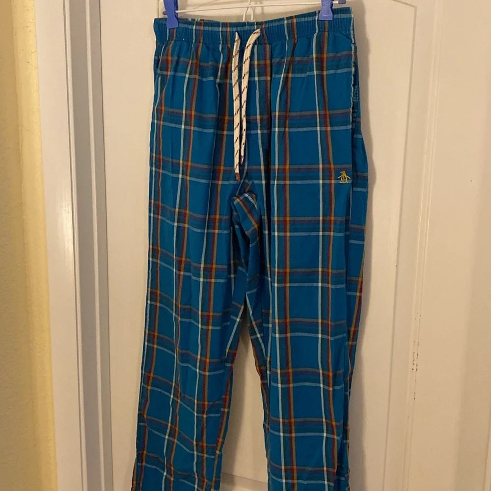 Original Penguin Blue Plaid Lounge/Pajama Pants Size Small 100% Cotton